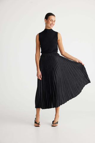 Ruby Pleated Midi Skirt Black