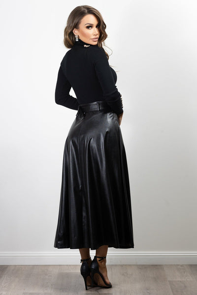 Meta Vegan Leather Skirt  Black
