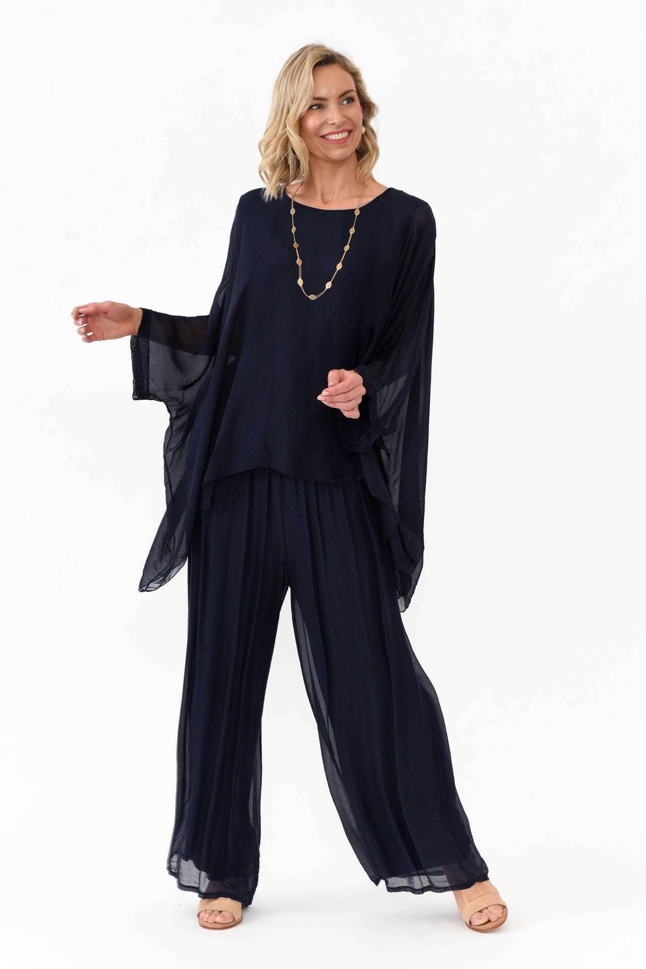 Juniper Silk Top Navy