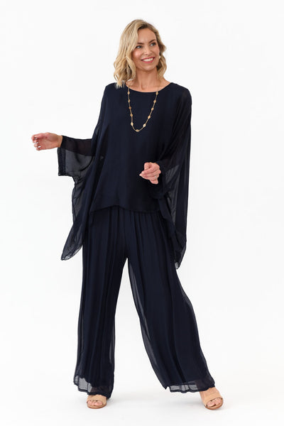 Juniper Silk Top Navy