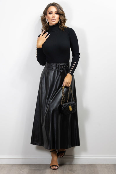 Meta Vegan Leather Skirt  Black