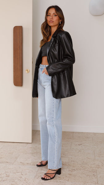 Loraine Pu Leather Blazer Black