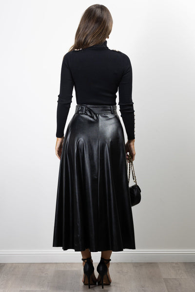 Meta Vegan Leather Skirt  Black