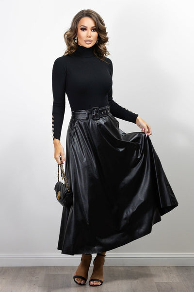 Meta Vegan Leather Skirt  Black