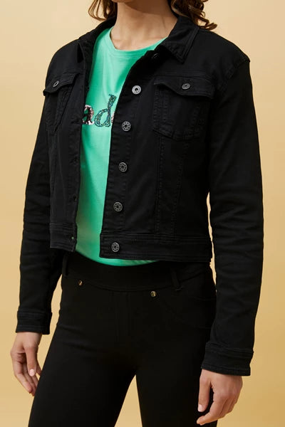 Sequin Wing Detail Denim Jacket Black