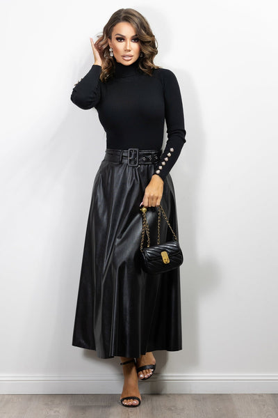 Meta Vegan Leather Skirt  Black