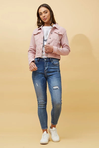 Sequin Wing Detail Denim Jacket Pink