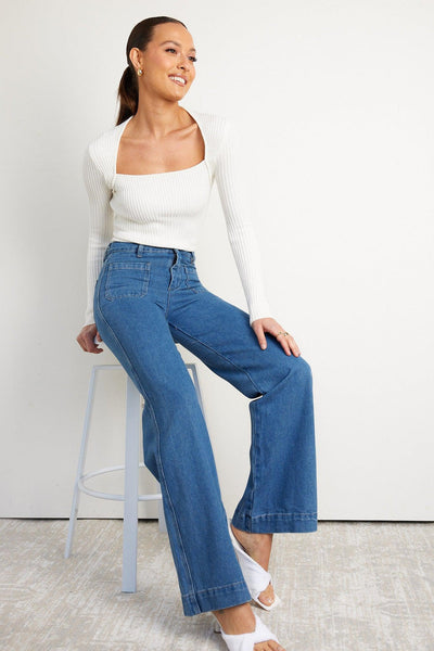 Harpar Square Neck Knit Top Beige