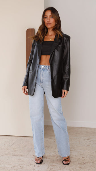 Loraine Pu Leather Blazer Black