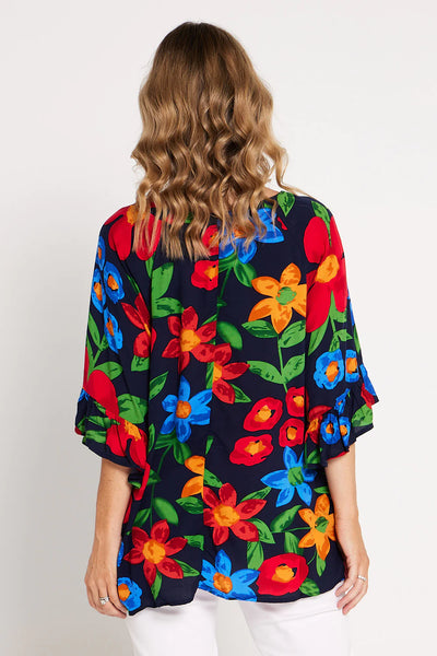 Yasmin Floral Top Navy
