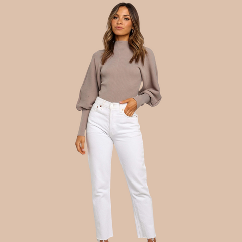 Aria Puff Sleeve Knit Top Mocha