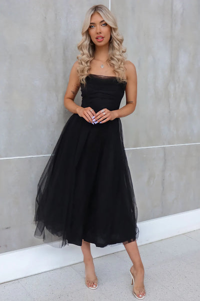 Nichola Tulle Midi Dress Black