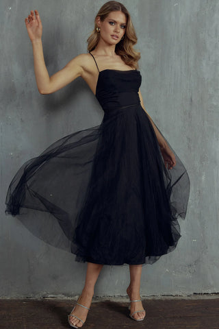Nichola Tulle Midi Dress Black