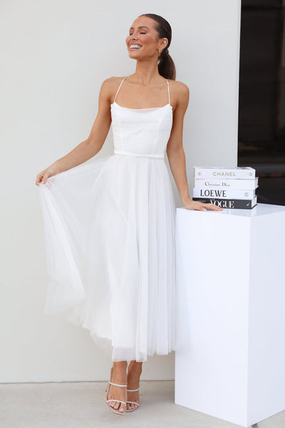 Nichola Tulle Midi Dress White