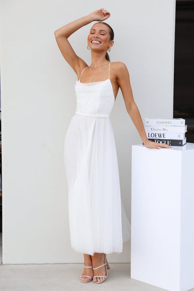Nichola Tulle Midi Dress White
