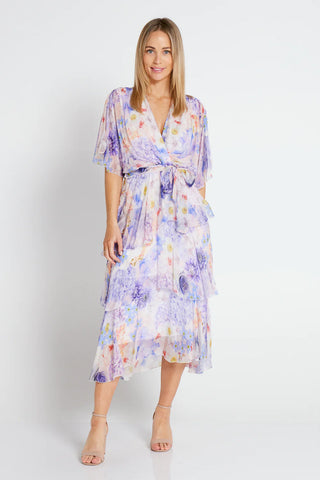Fiona Layered Silk Dress Floral Lilac