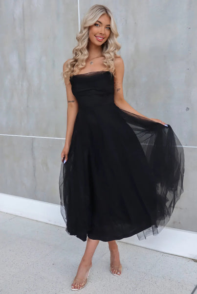 Nichola Tulle Midi Dress Black