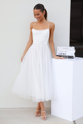 Nichola Tulle Midi Dress White