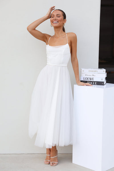 Nichola Tulle Midi Dress White