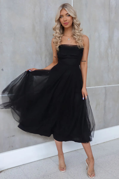 Nichola Tulle Midi Dress Black