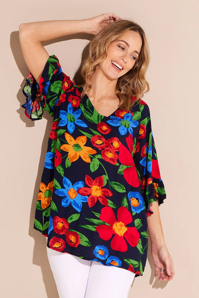Yasmin Floral Top Navy