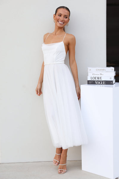 Nichola Tulle Midi Dress White