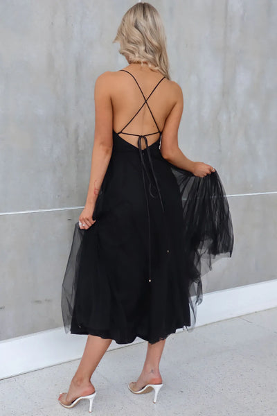 Nichola Tulle Midi Dress Black