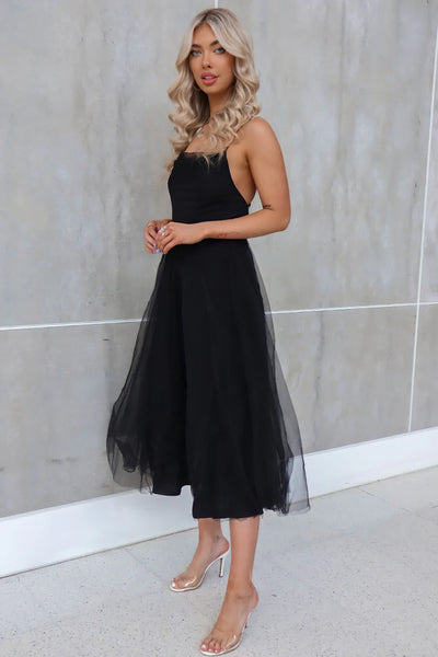 Nichola Tulle Midi Dress Black